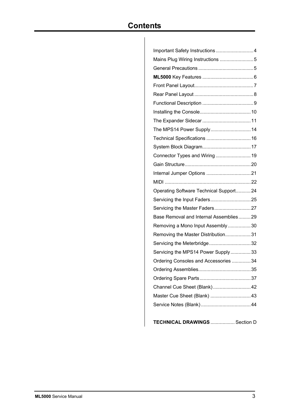 Allen&Heath ML5000 SERVICE MANUAL User Manual | Page 4 / 135