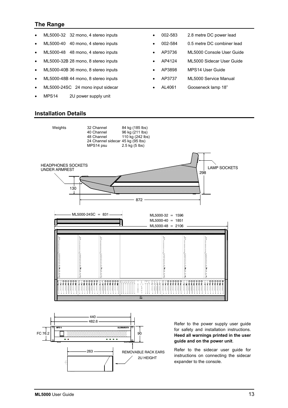 The range, Installation details | Allen&Heath ML5000 USER GUIDE User Manual | Page 13 / 60
