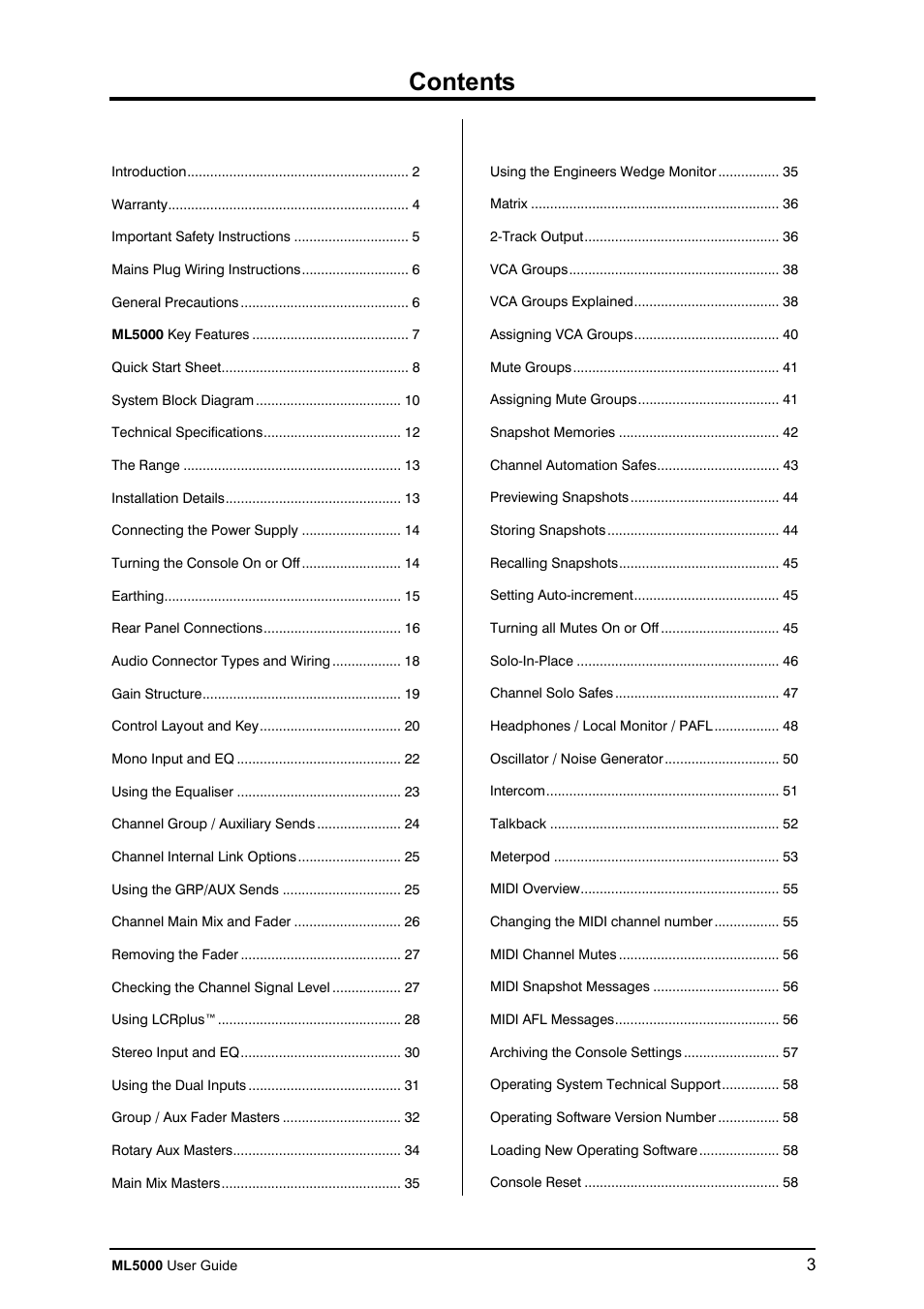 Allen&Heath ML5000 USER GUIDE User Manual | Page 3 / 60