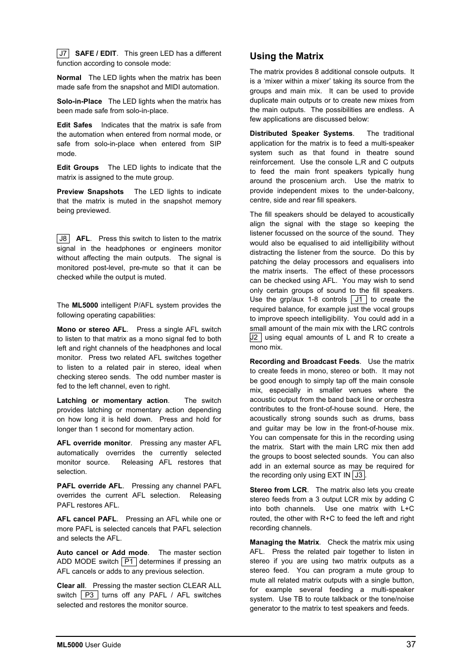 Using the matrix | Allen&Heath ML5000 USER GUIDE User Manual | Page 37 / 60