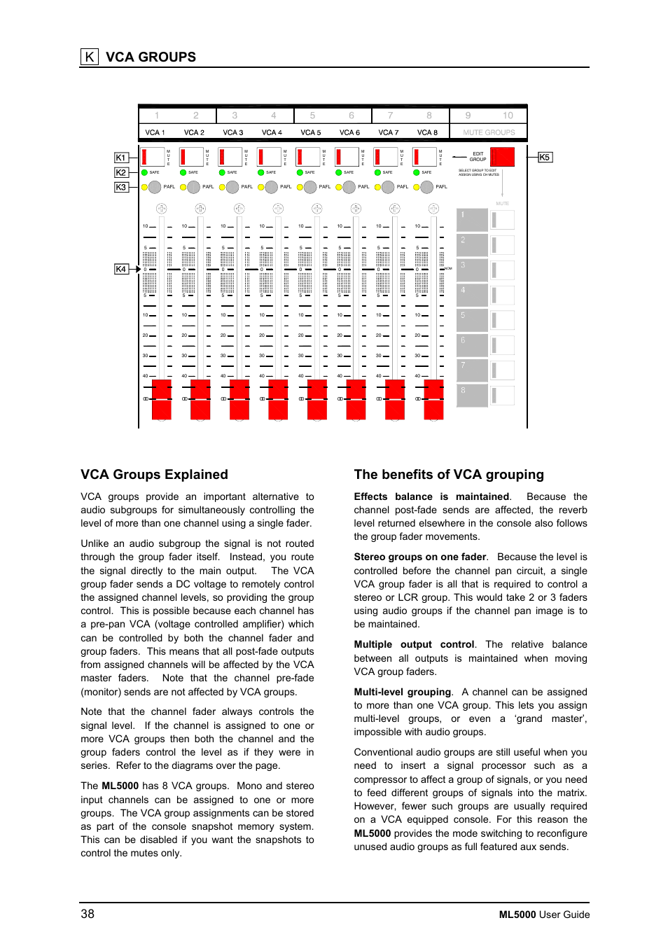 K vca groups, Vca groups explained, The benefits of vca grouping | Ml5000 user guide | Allen&Heath ML5000 USER GUIDE User Manual | Page 38 / 60