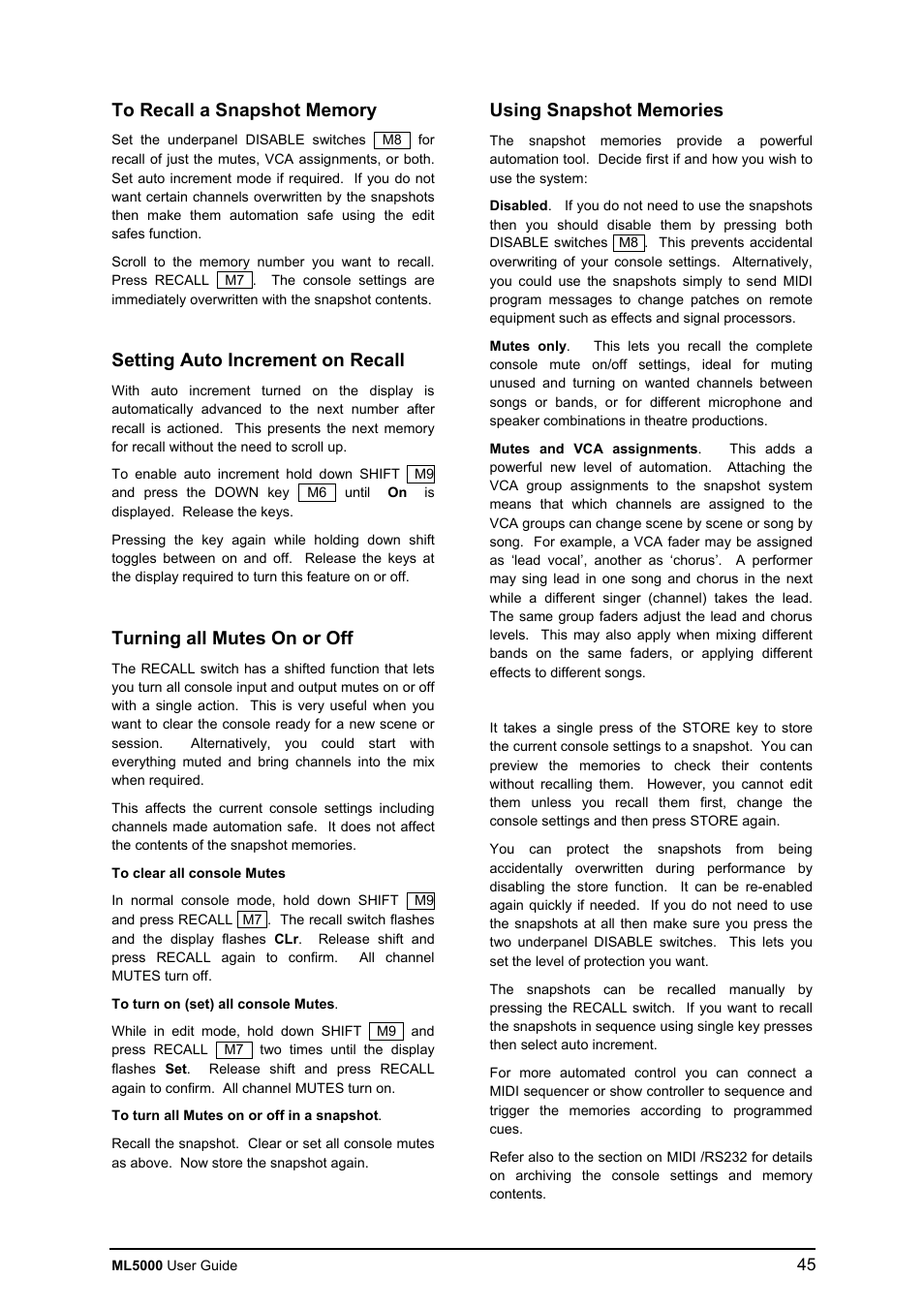 Setting auto increment on recall, Turning all mutes on or off | Allen&Heath ML5000 USER GUIDE User Manual | Page 45 / 60