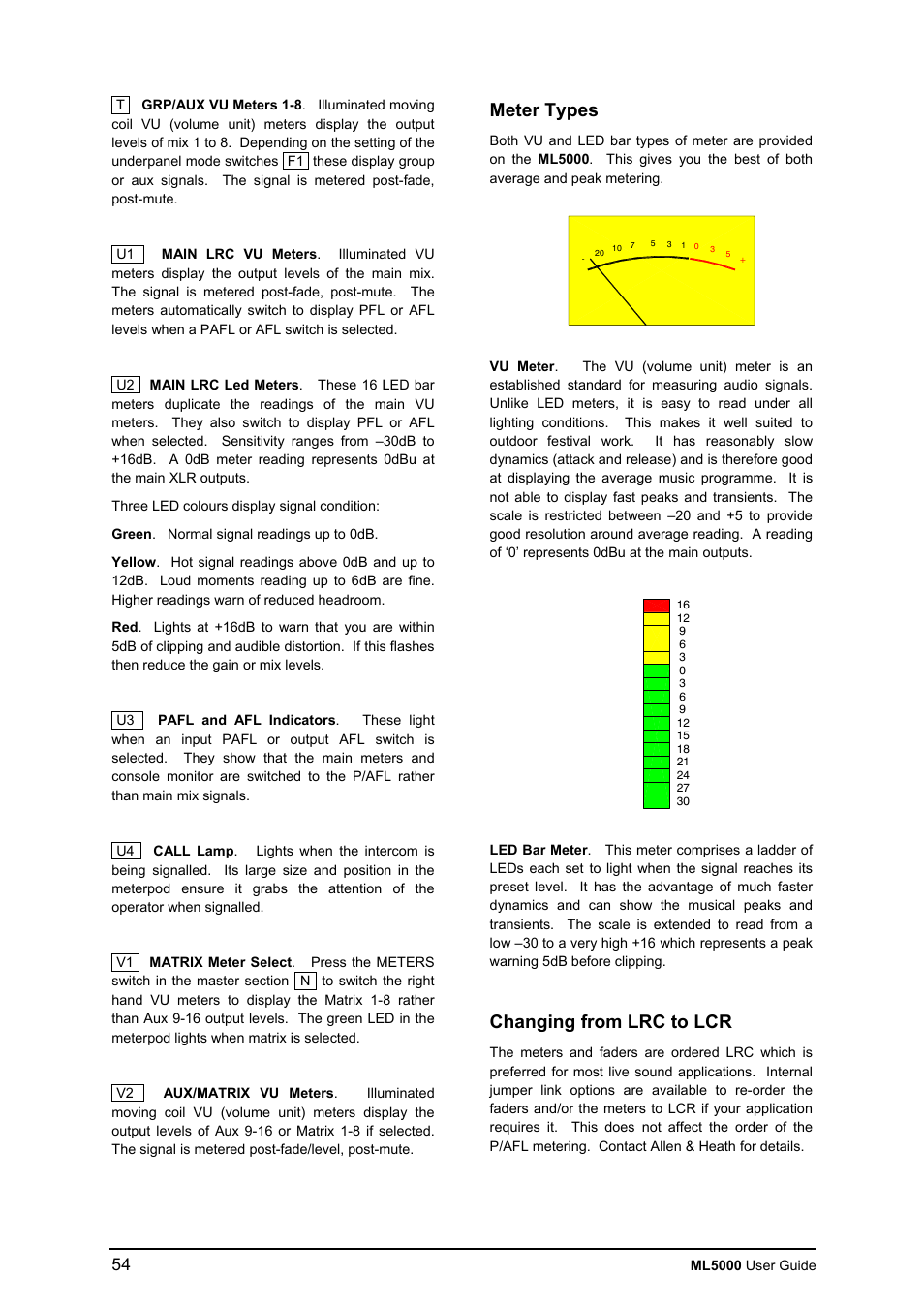 Meter types, Changing from lrc to lcr | Allen&Heath ML5000 USER GUIDE User Manual | Page 54 / 60