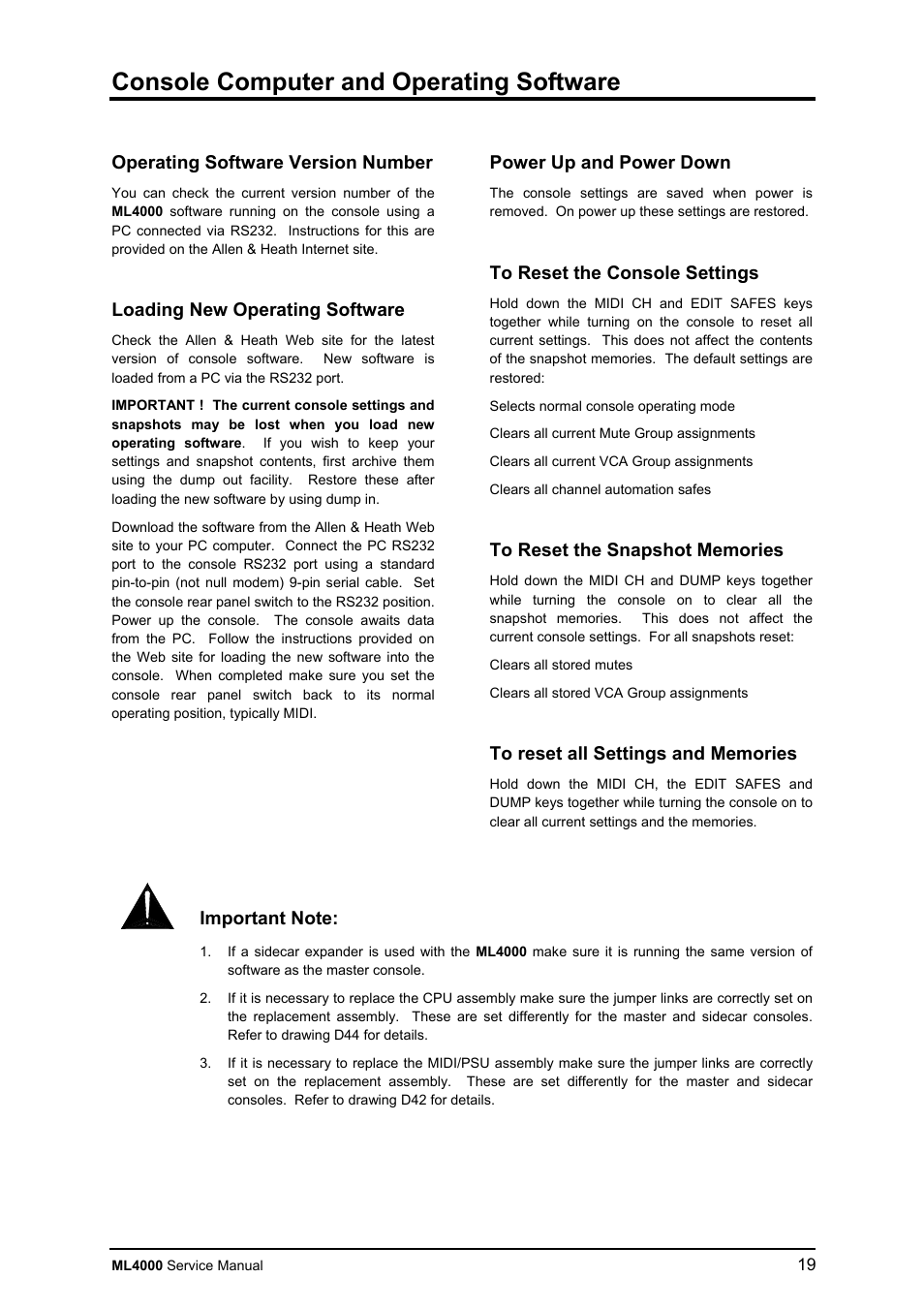 Console computer and operating software | Allen&Heath ML4000 SERVICE MANUAL User Manual | Page 19 / 91