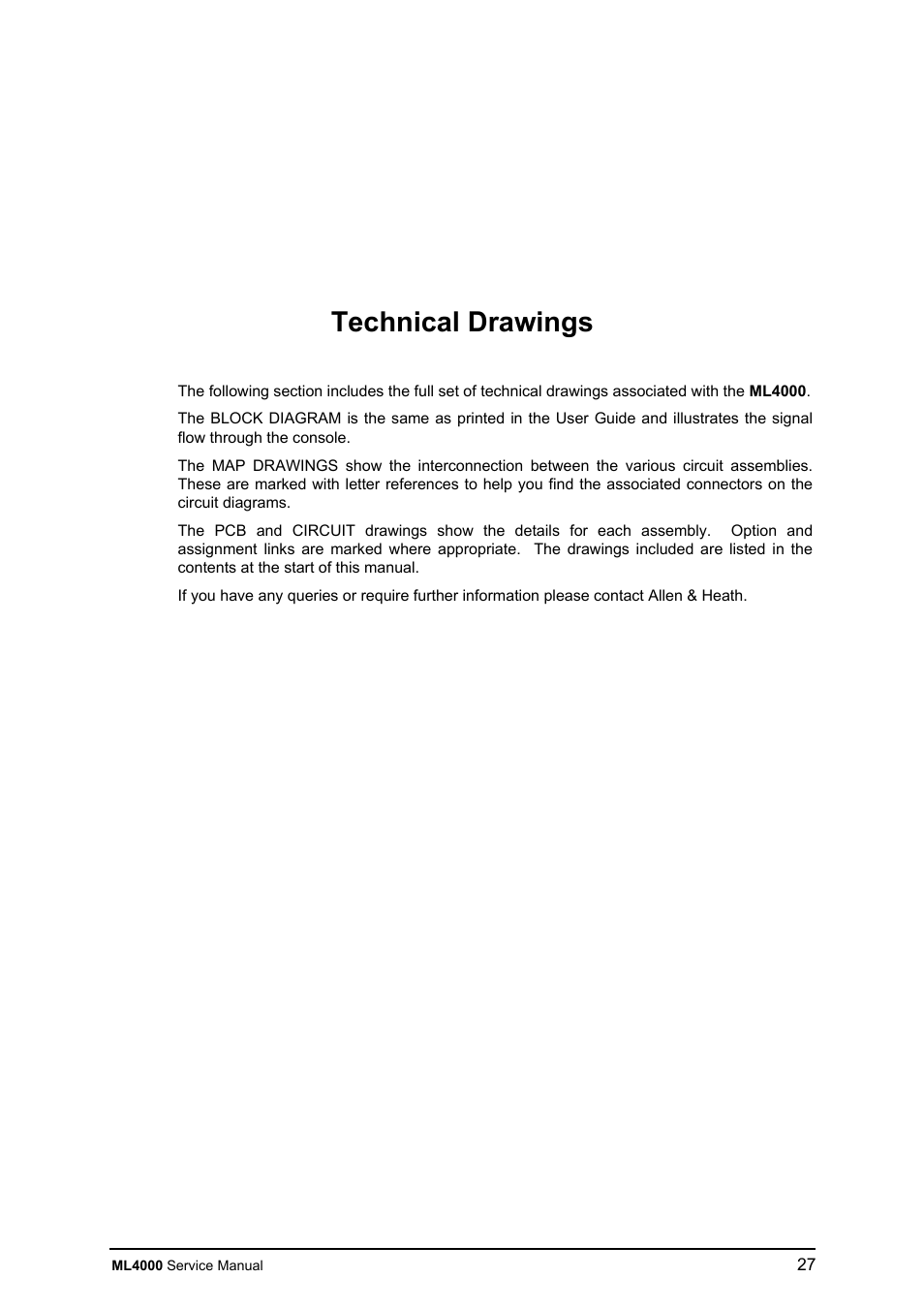 Technical drawings | Allen&Heath ML4000 SERVICE MANUAL User Manual | Page 27 / 91