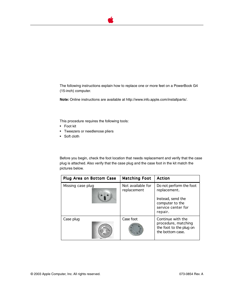 Apple PowerBook G4 15-inch FW800 (Foot Replacement) User Manual | 4 pages