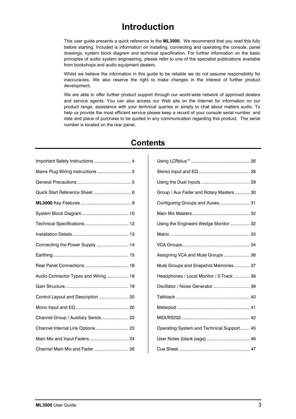 Allen&Heath ML3000 USER GUIDE User Manual | Page 3 / 48