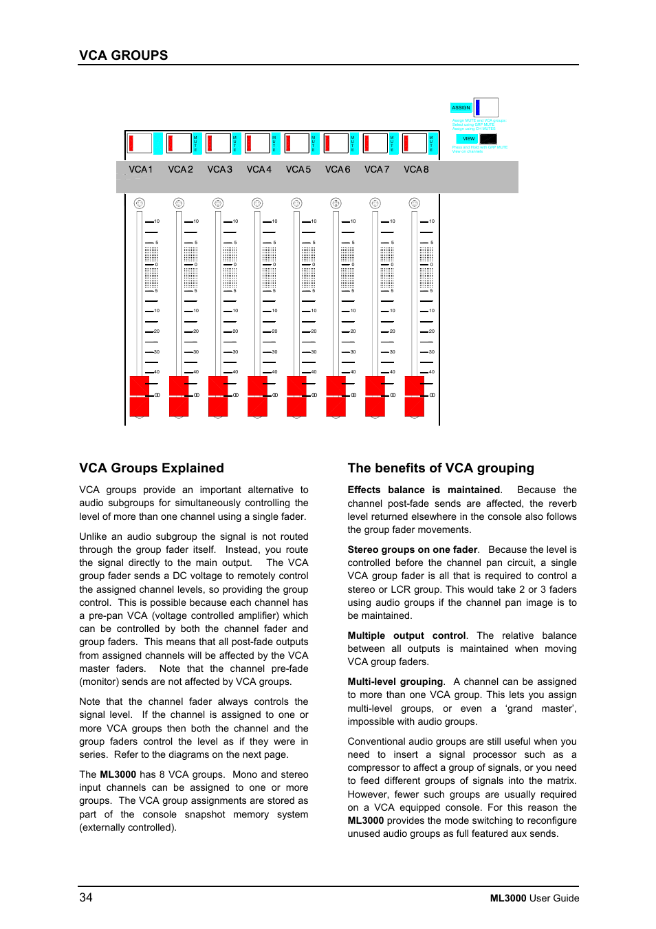 Vca groups, Vca groups explained, The benefits of vca grouping | Ml3000 user guide | Allen&Heath ML3000 USER GUIDE User Manual | Page 34 / 48