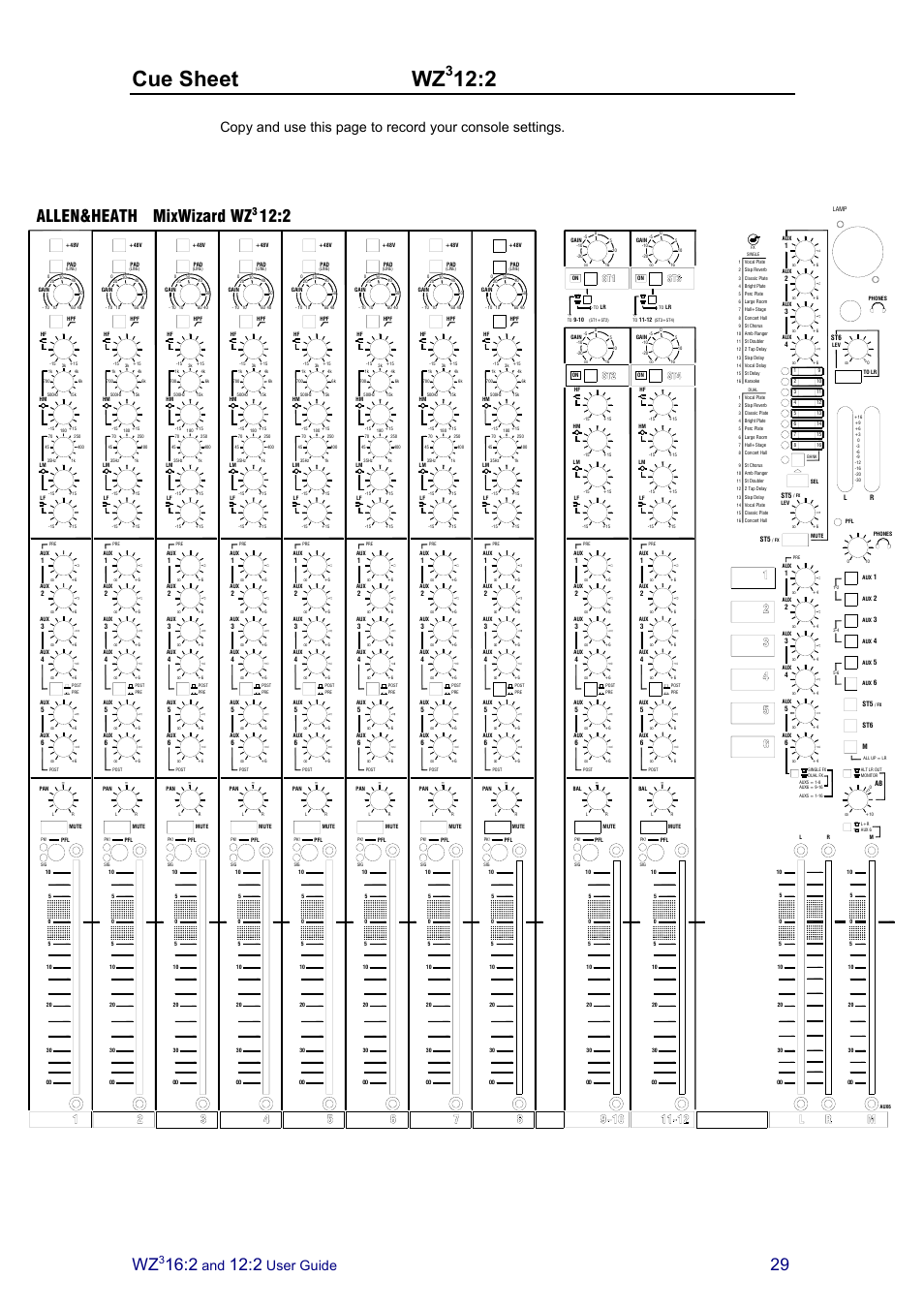 Cue sheet wz, Allen&heath mixwizard wz, User guide | Allen&Heath MixWizard3 12-2 User Manual | Page 29 / 30