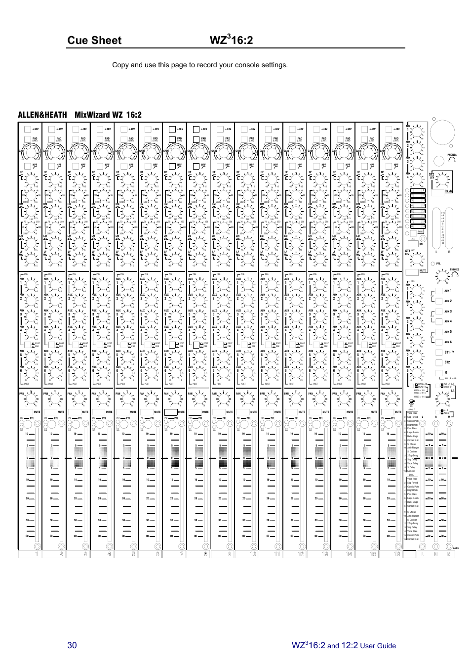 Cue sheet wz, Mixwizard wz allen&heath, User guide | Allen&Heath MixWizard3 12-2 User Manual | Page 30 / 30