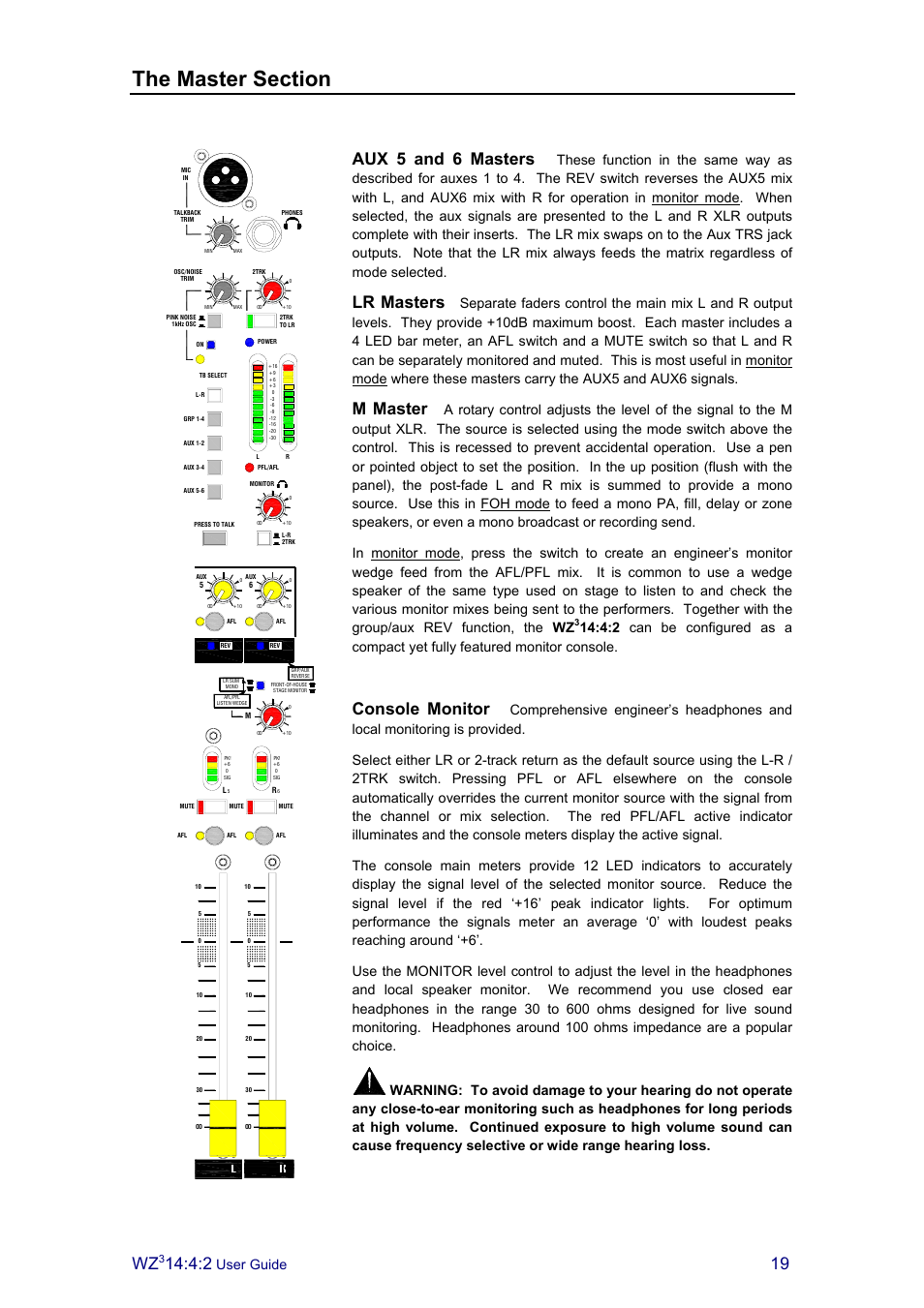 Aux 5 and 6 masters, Lr masters, M master | Console monitor, User guide | Allen&Heath MixWizard3 14-4-2 User Manual | Page 19 / 27