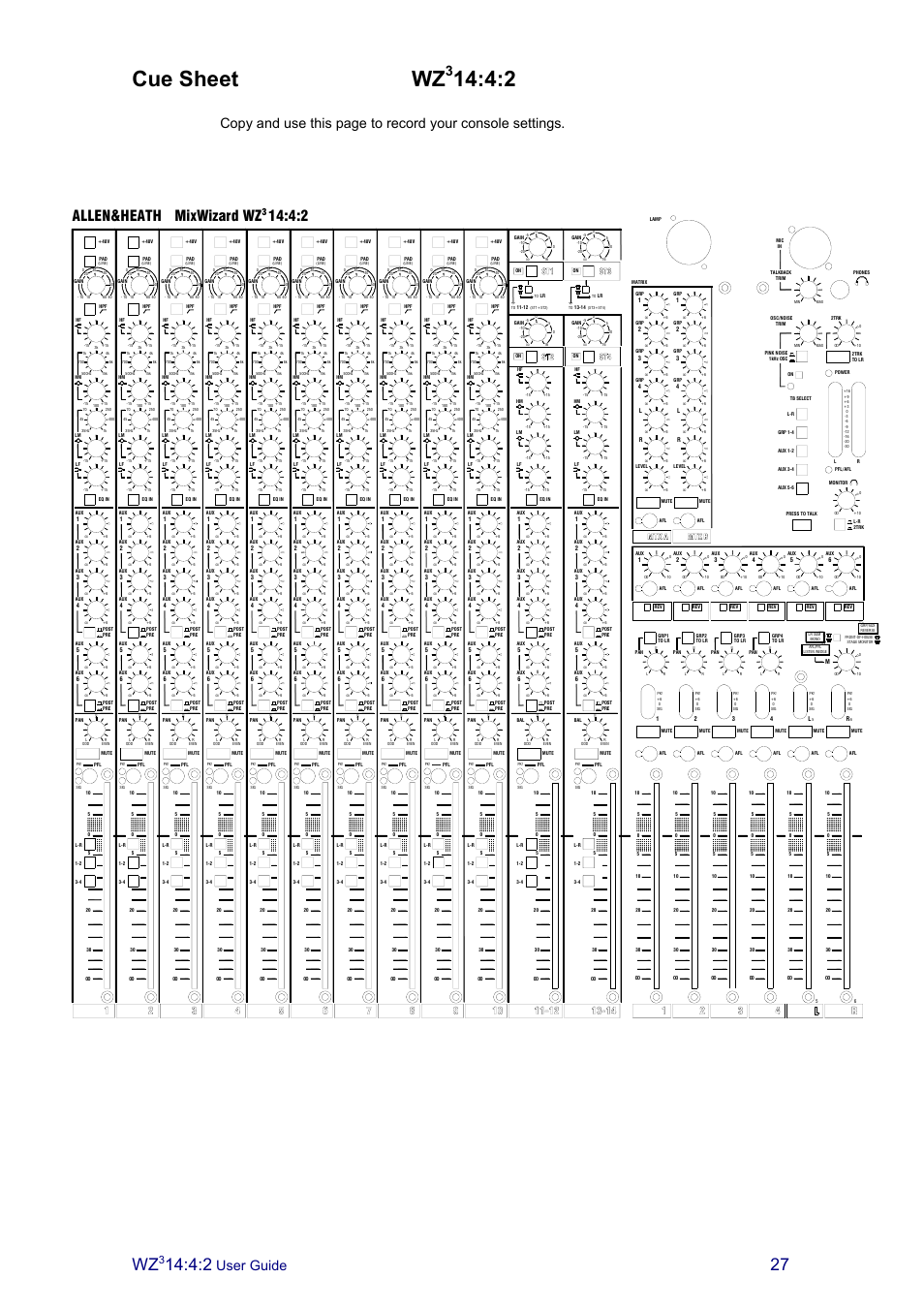 Cue sheet wz, Mixwizard wz, Allen&heath | User guide | Allen&Heath MixWizard3 14-4-2 User Manual | Page 27 / 27