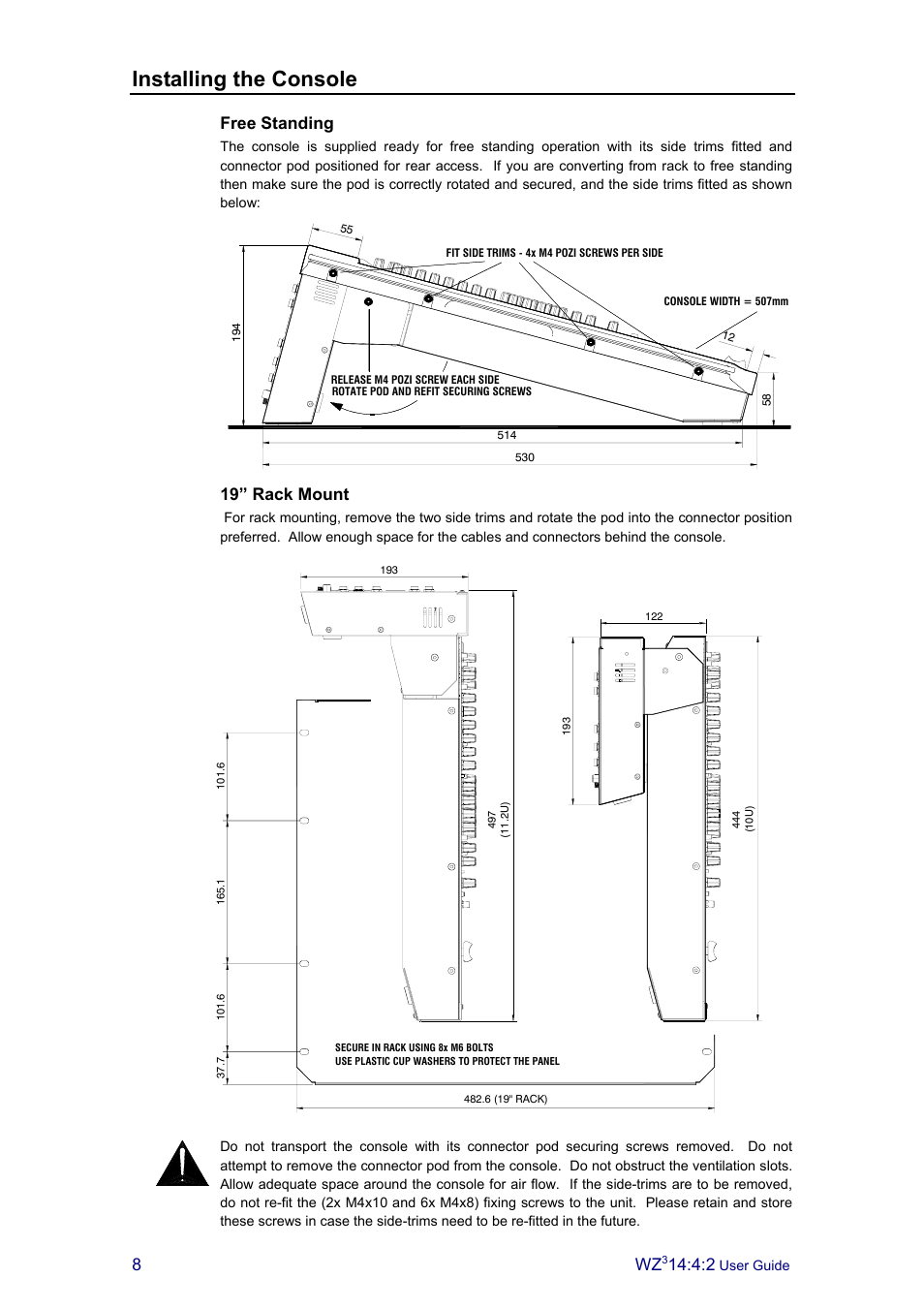 Installing the console, Free standing, 19” rack mount | Allen&Heath MixWizard3 14-4-2 User Manual | Page 8 / 27