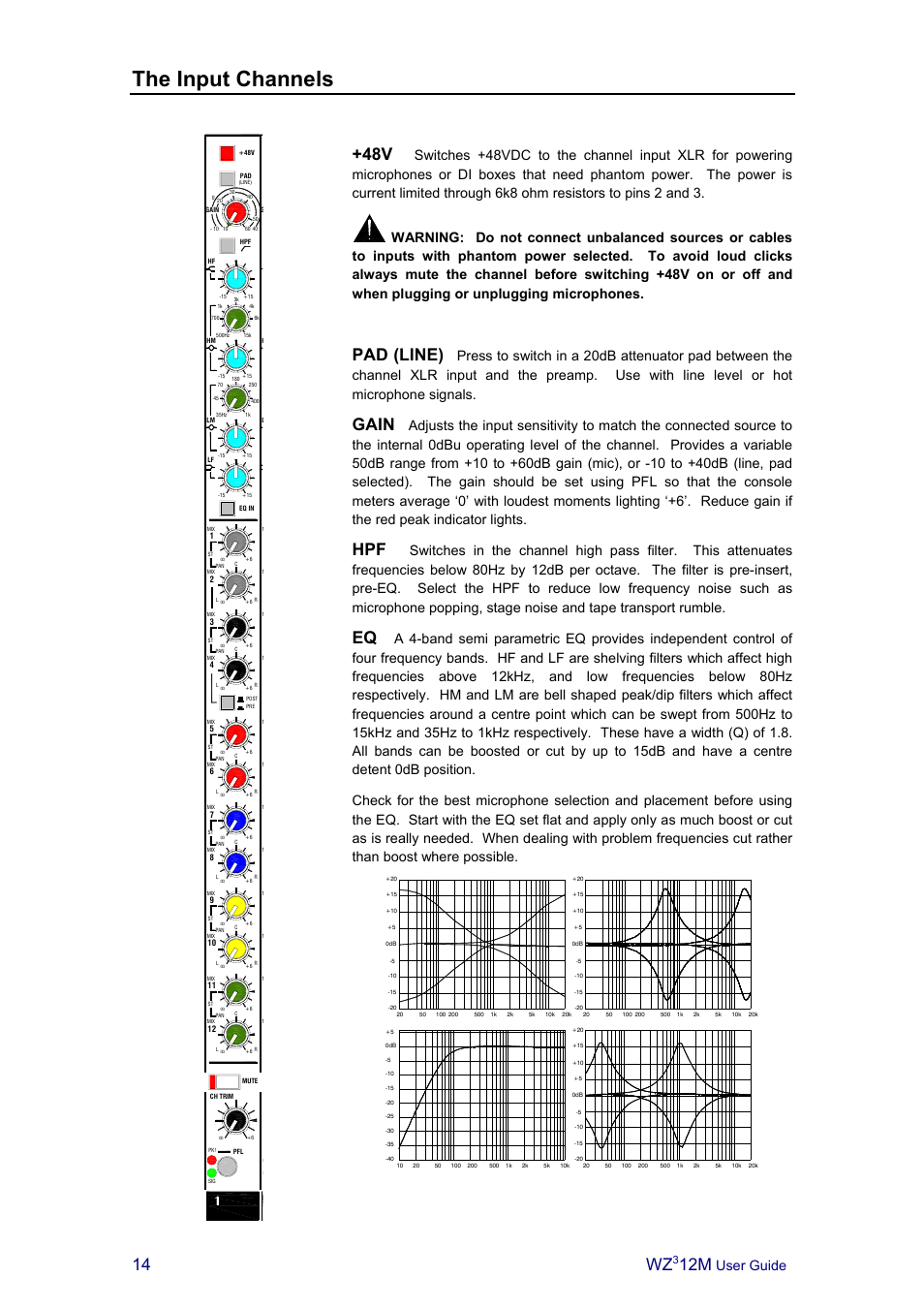 The input channels, Pad (line), Gain | User guide | Allen&Heath MixWizard3 12M User Manual | Page 14 / 22