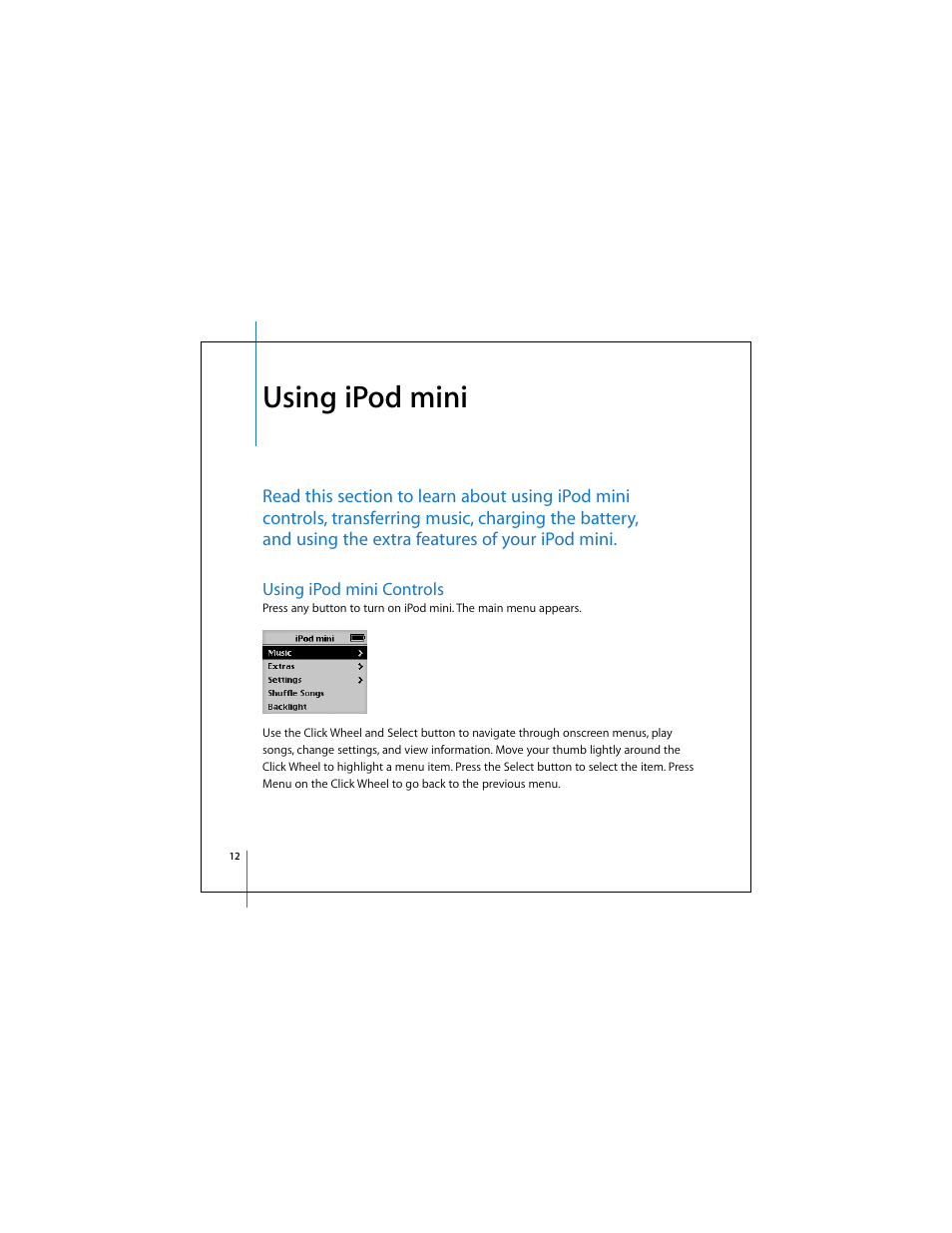 Using ipod mini, Using ipod mini controls | Apple iPod mini (User’s Guide) User Manual | Page 12 / 63