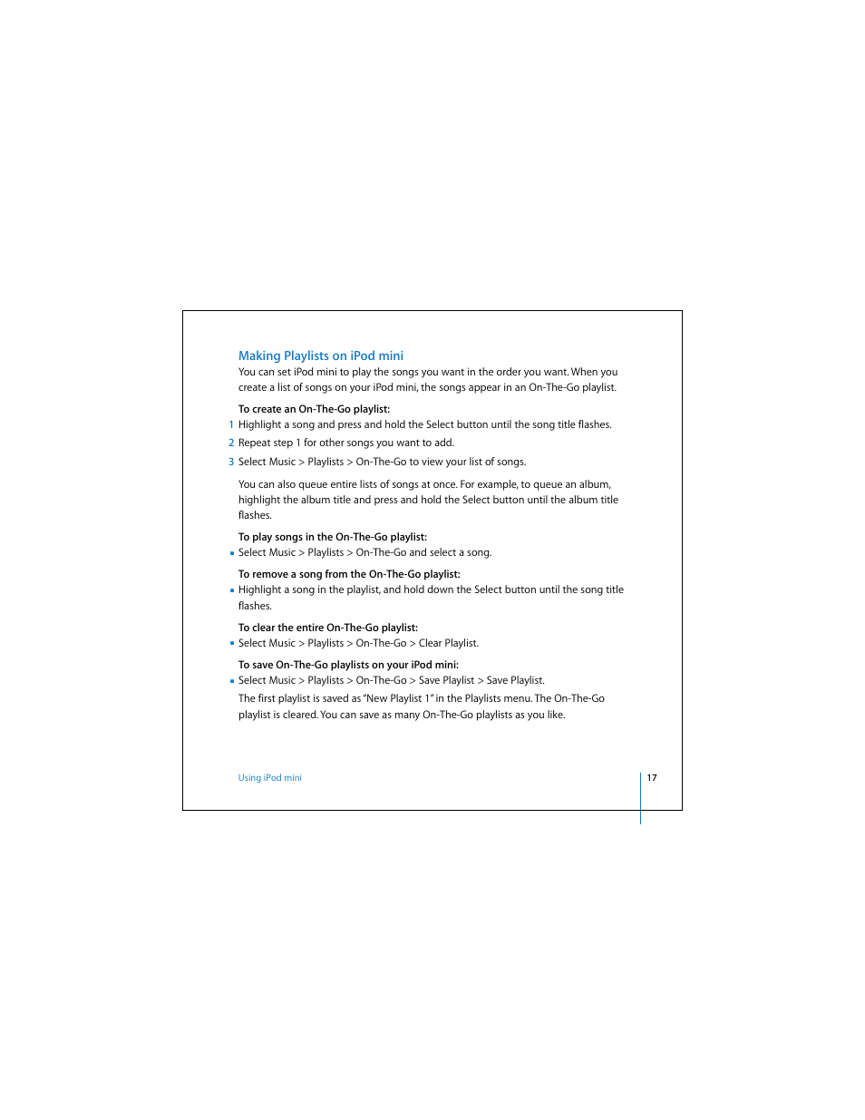 Making playlists on ipod mini | Apple iPod mini (User’s Guide) User Manual | Page 17 / 63