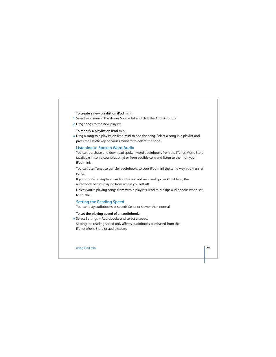 Listening to spoken word audio, Setting the reading speed | Apple iPod mini (User’s Guide) User Manual | Page 29 / 63