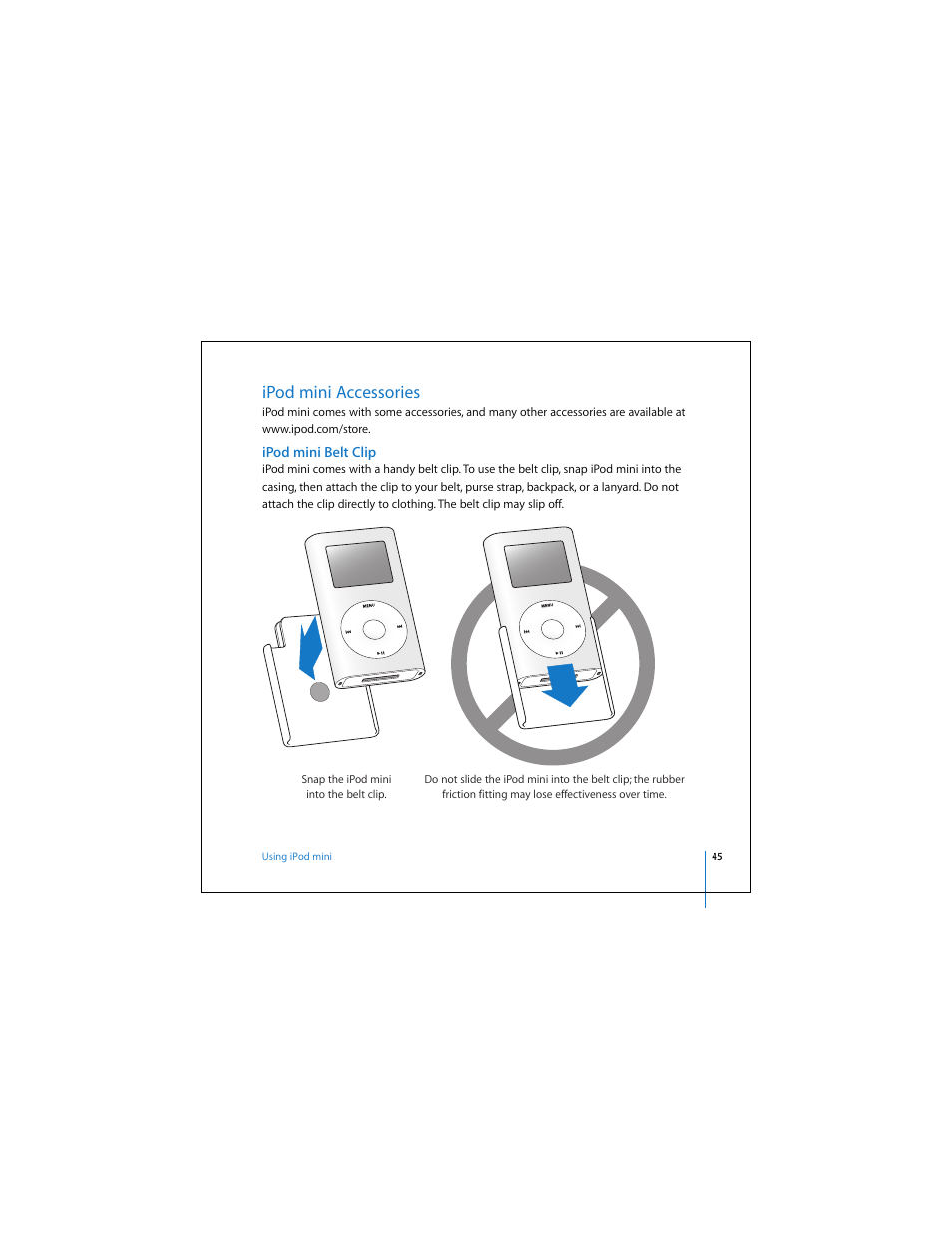 Ipod mini accessories, Ipod mini belt clip | Apple iPod mini (User’s Guide) User Manual | Page 45 / 63