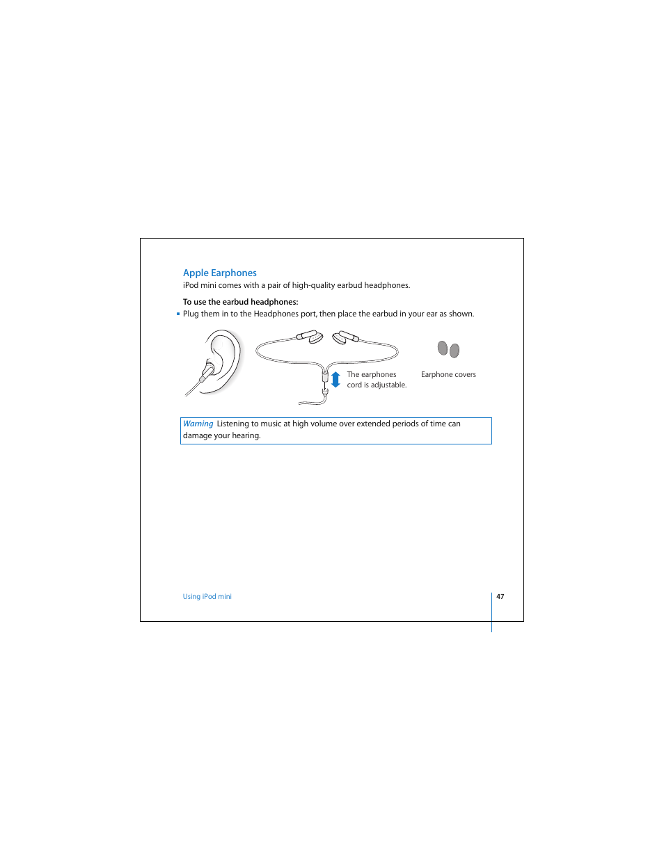 Apple earphones | Apple iPod mini (User’s Guide) User Manual | Page 47 / 63