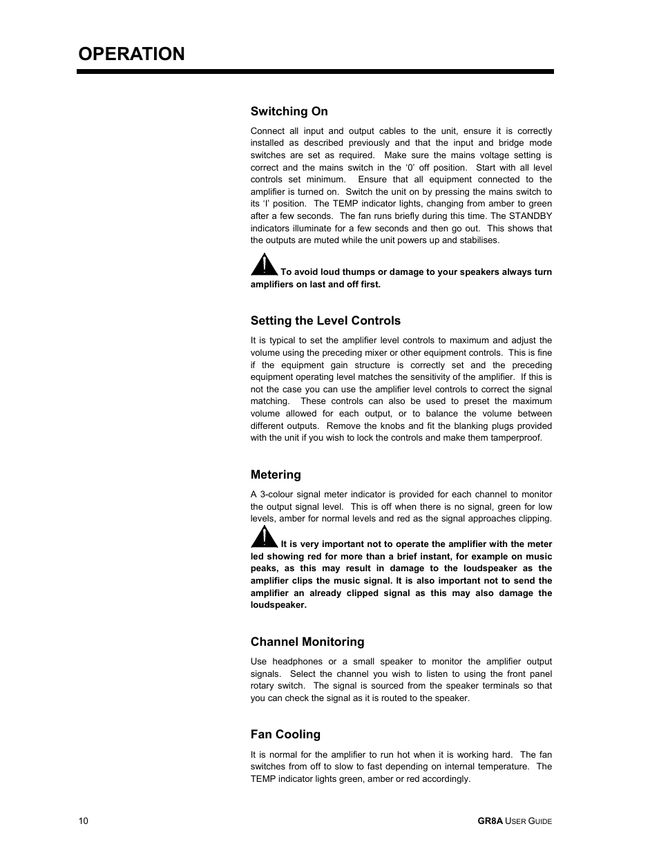 Operation | Allen&Heath GR8A User Manual | Page 10 / 11