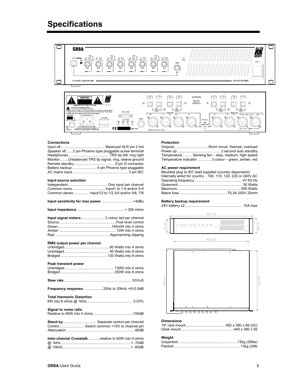 Specifications | Allen&Heath GR8A User Manual | Page 5 / 11