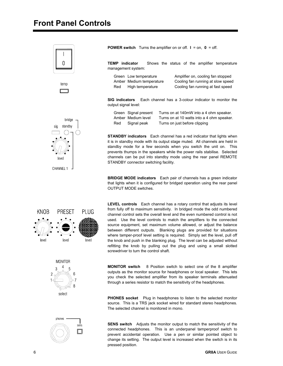 Front panel controls | Allen&Heath GR8A User Manual | Page 6 / 11