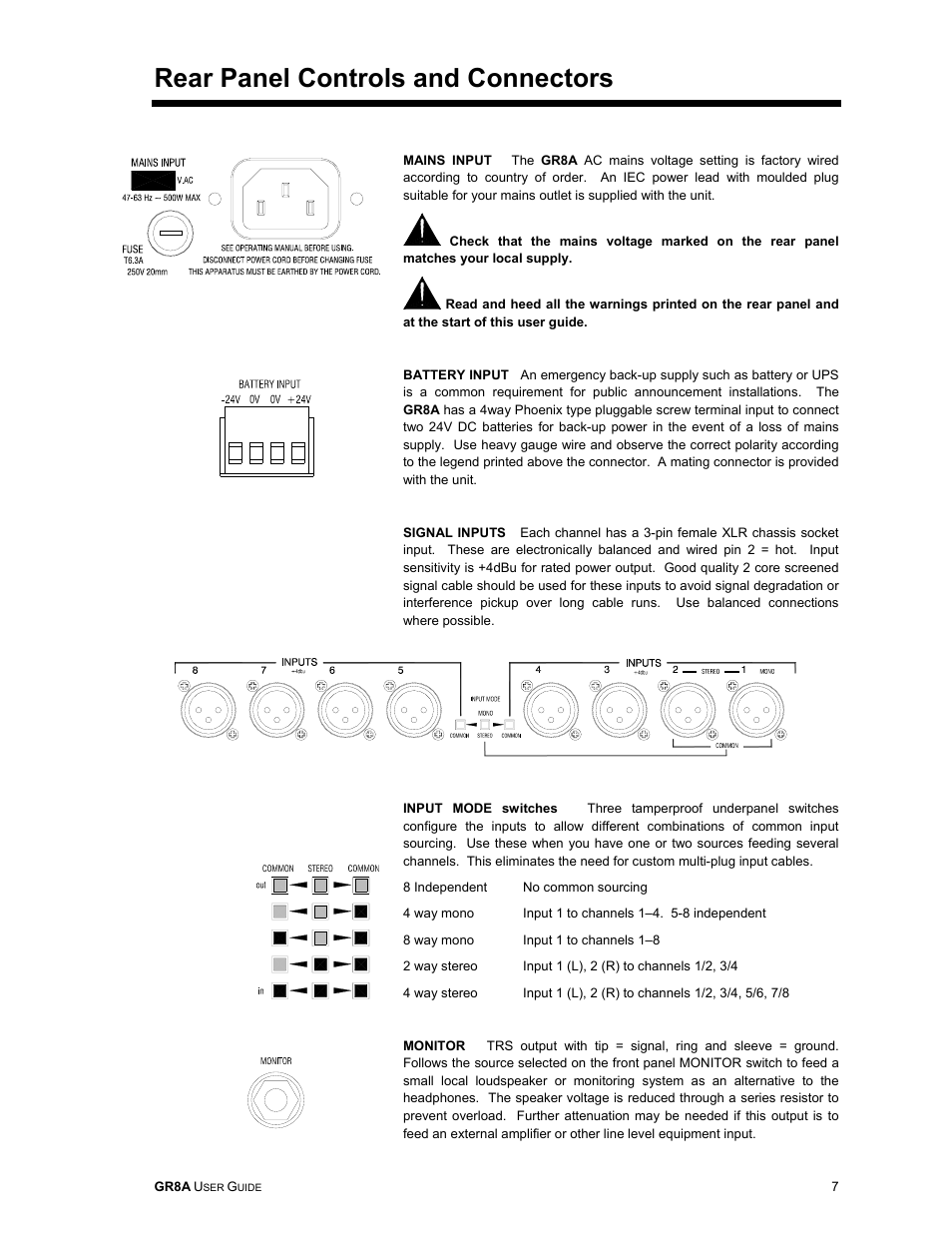 Rear panel controls and connectors | Allen&Heath GR8A User Manual | Page 7 / 11