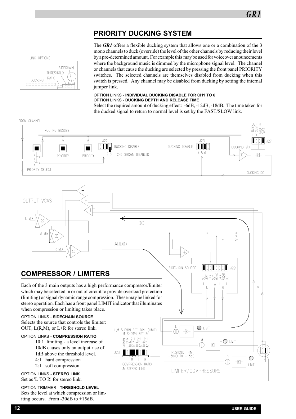 Priority ducking system, Compressor / limiters | Allen&Heath GR1 USER GUIDE User Manual | Page 12 / 17