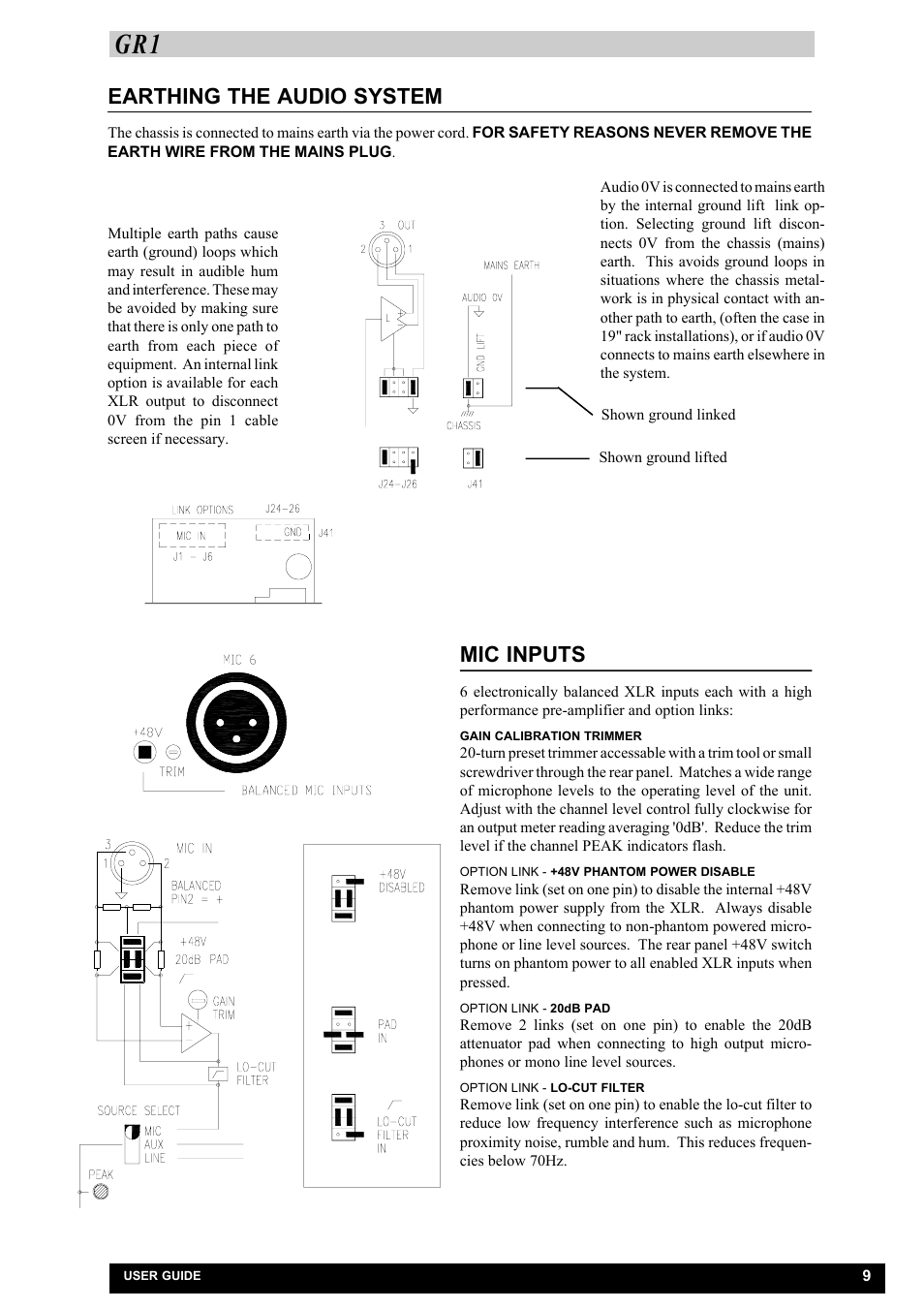 Earthing the audio system, Mic inputs | Allen&Heath GR1 SERVICE MANUAL User Manual | Page 12 / 48