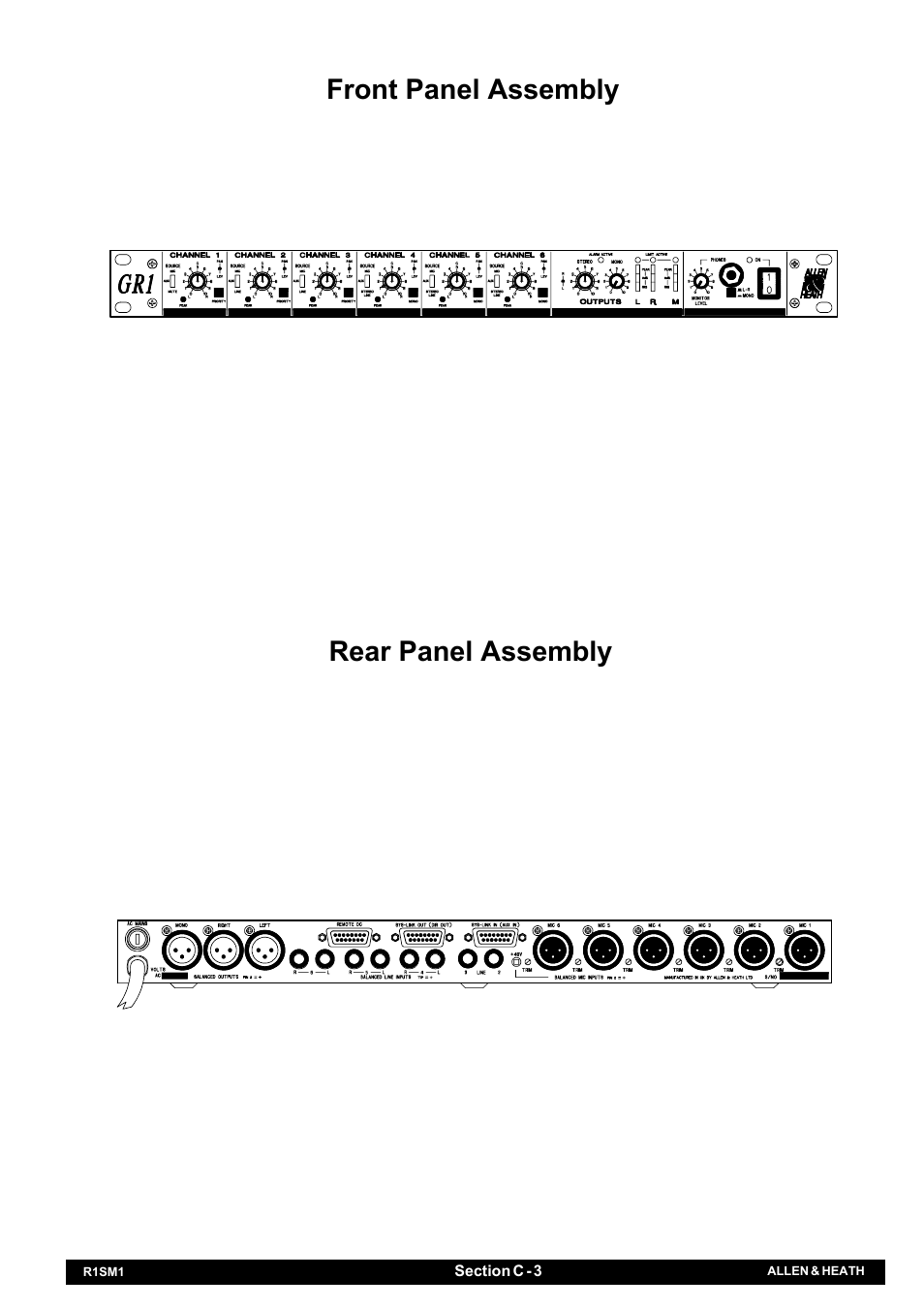 Front panel assembly rear panel assembly | Allen&Heath GR1 SERVICE MANUAL User Manual | Page 30 / 48