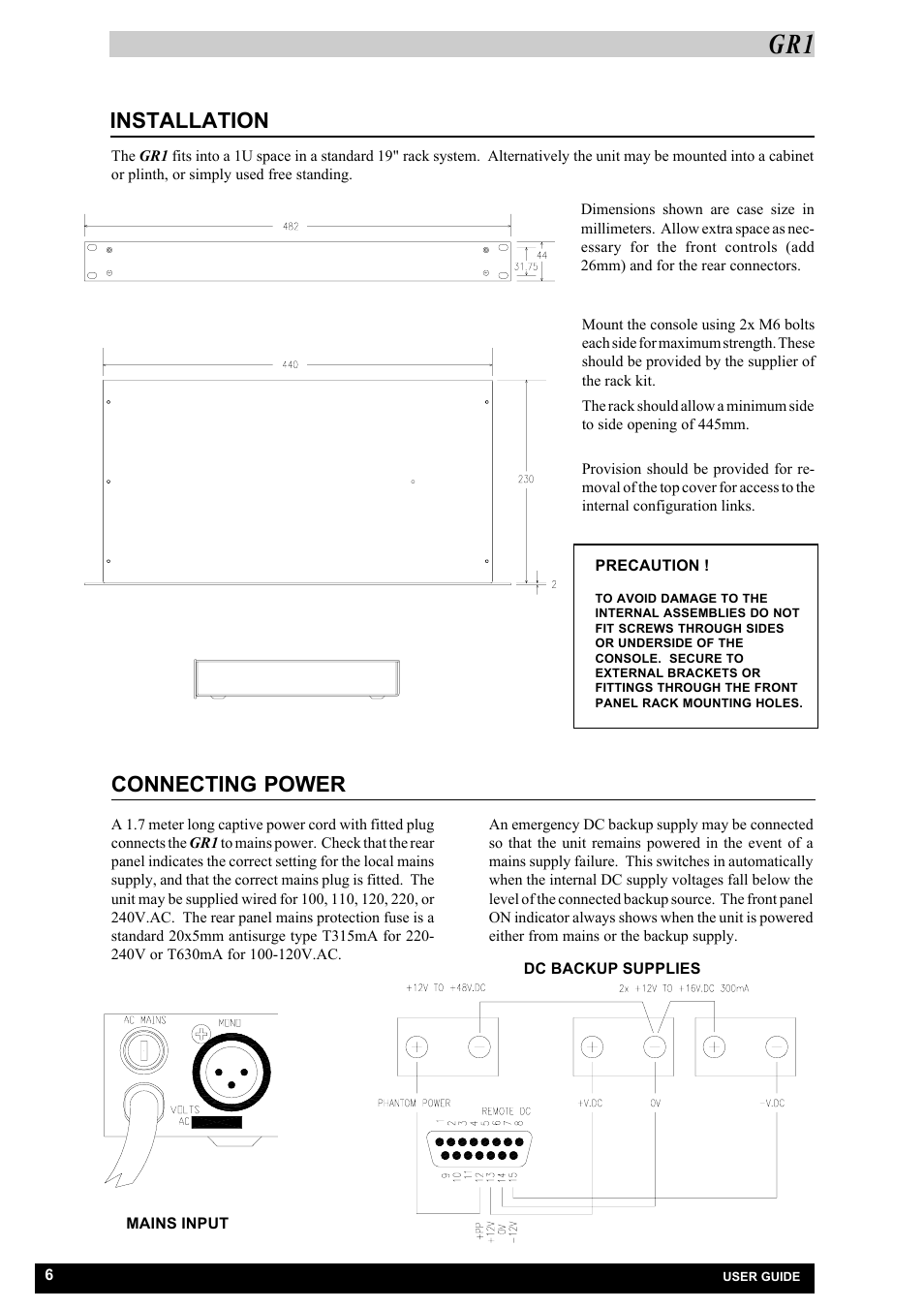 Installation, Connecting power | Allen&Heath GR1 SERVICE MANUAL User Manual | Page 9 / 48