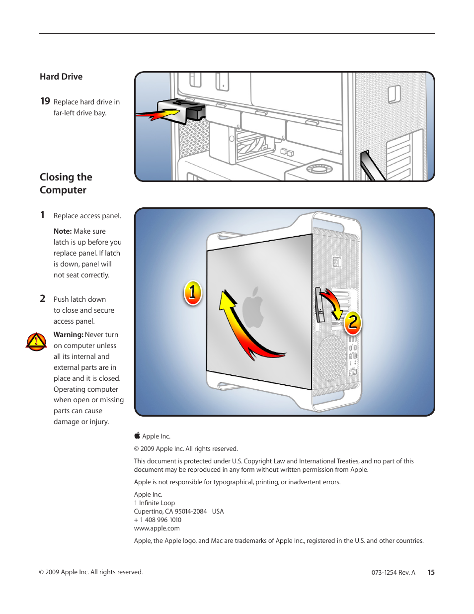 Closing the computer 1 | Apple Mac Pro (Processor Cage Fans, Front and Rear Replacement) User Manual | Page 15 / 15