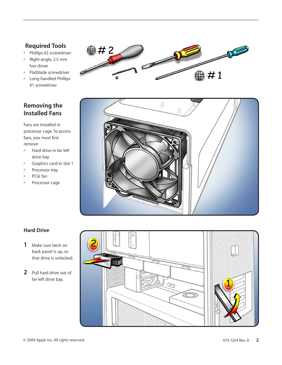 Required tools, Removing the installed fans | Apple Mac Pro (Processor Cage Fans, Front and Rear Replacement) User Manual | Page 2 / 15