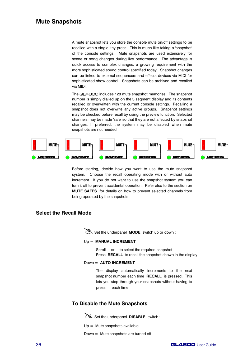 Mute snapshots, Select the recall mode | Allen&Heath GL4800 USER GUIDE User Manual | Page 36 / 62