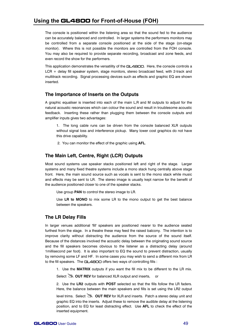 Using the gl4800 for front-of-house (foh) | Allen&Heath GL4800 USER GUIDE User Manual | Page 49 / 62