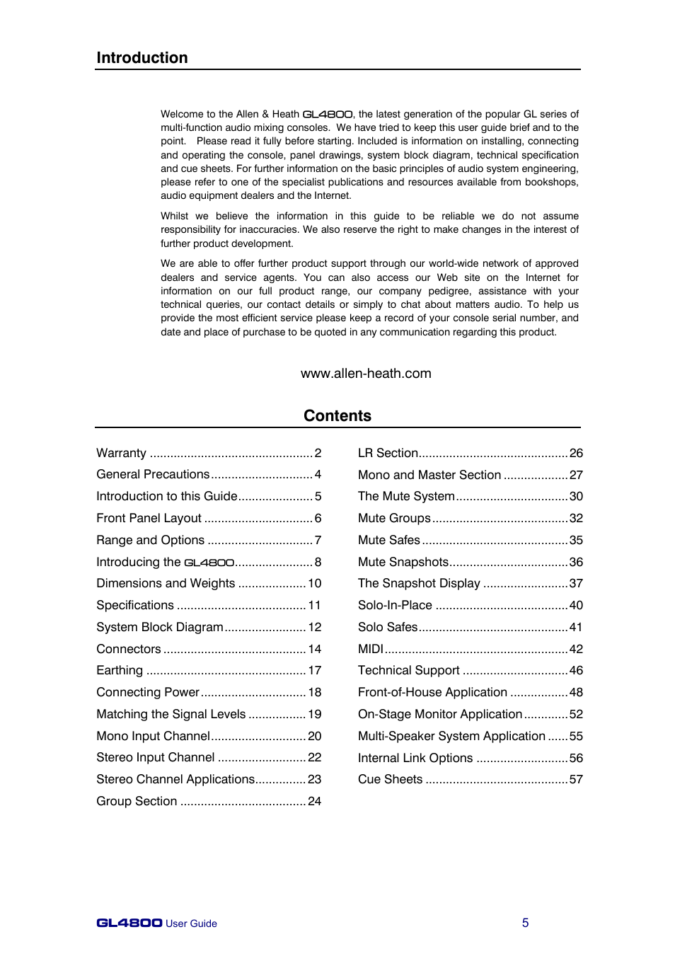 Allen&Heath GL4800 USER GUIDE User Manual | Page 5 / 62