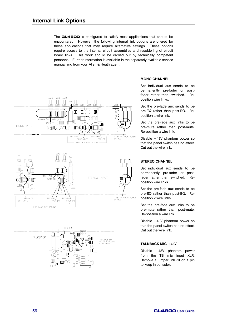 Internal link options | Allen&Heath GL4800 USER GUIDE User Manual | Page 56 / 62