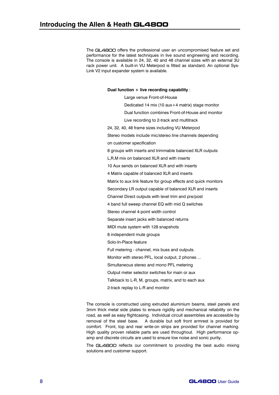 Introducing the allen & heath gl4800 | Allen&Heath GL4800 USER GUIDE User Manual | Page 8 / 62