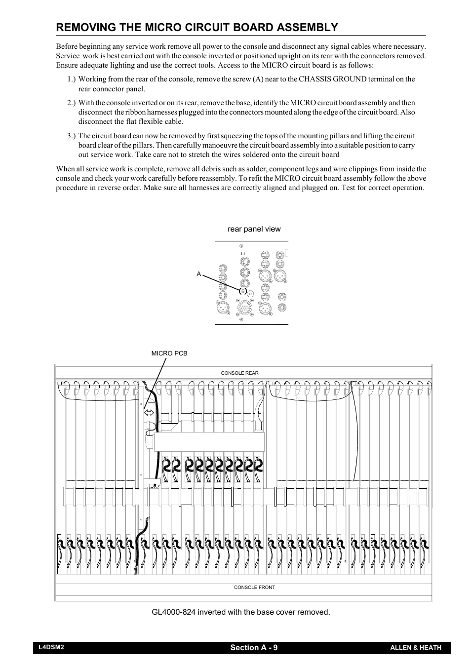 Removing the micro circuit board assembly | Allen&Heath GL4000 SERVICE MANUAL User Manual | Page 14 / 111