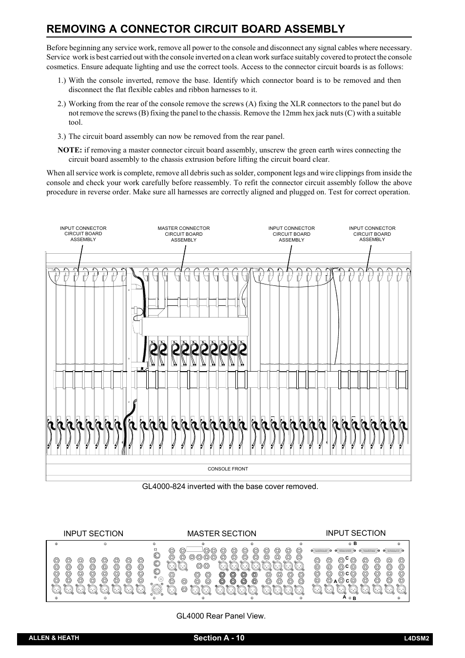 Removing a connector circuit board assembly | Allen&Heath GL4000 SERVICE MANUAL User Manual | Page 15 / 111