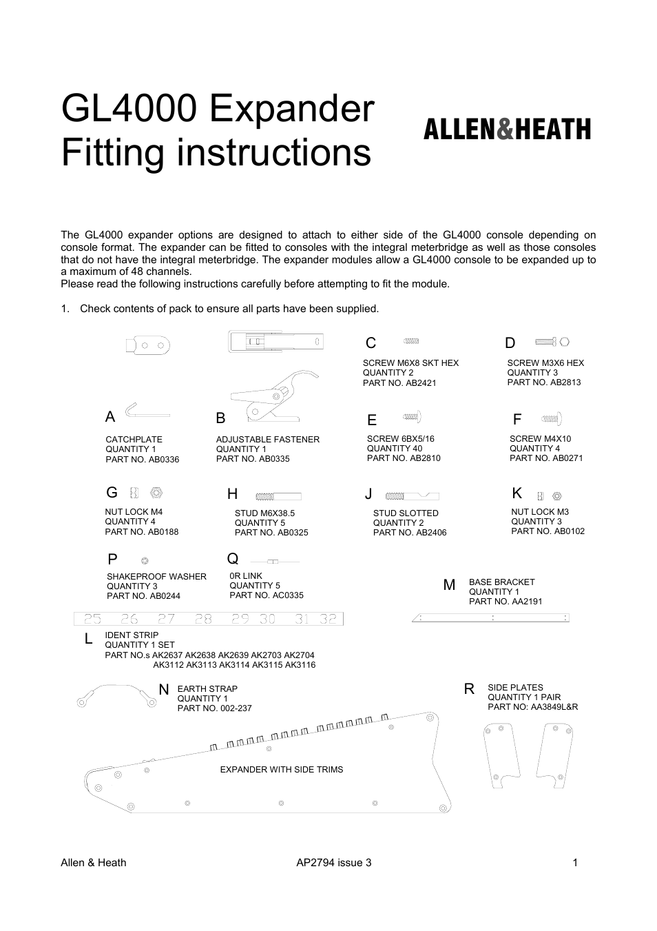 Gl4000 expander fitting instructions, Allen & heath | Allen&Heath GL4000 SERVICE MANUAL User Manual | Page 25 / 111