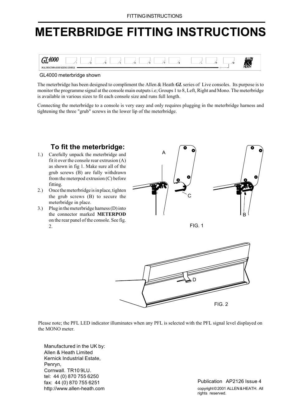 Meterbridge fitting instructions | Allen&Heath GL4000 SERVICE MANUAL User Manual | Page 44 / 111