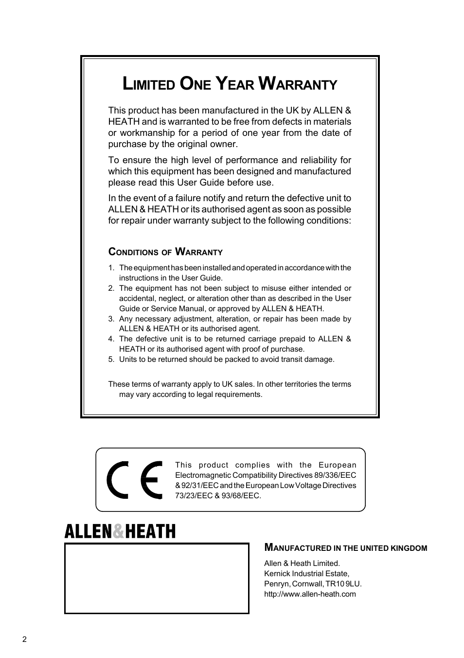Imited, Arranty | Allen&Heath GL4000 USER GUIDE User Manual | Page 3 / 54