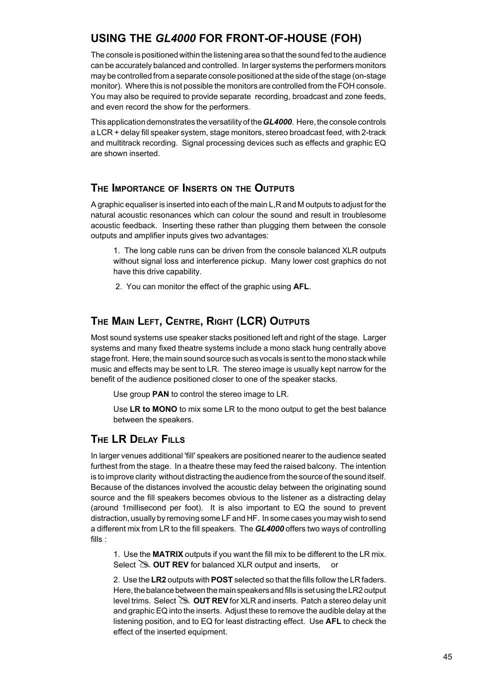 Using the gl4000 for front-of-house (foh), Lcr) o, Lr d | Allen&Heath GL4000 USER GUIDE User Manual | Page 46 / 54