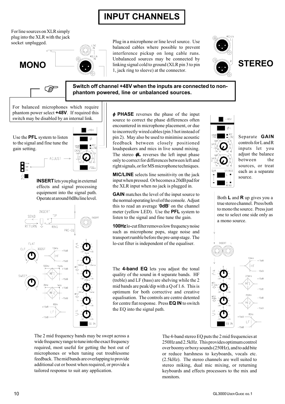 Input channels, Mono stereo | Allen&Heath GL3000 User Manual | Page 10 / 16