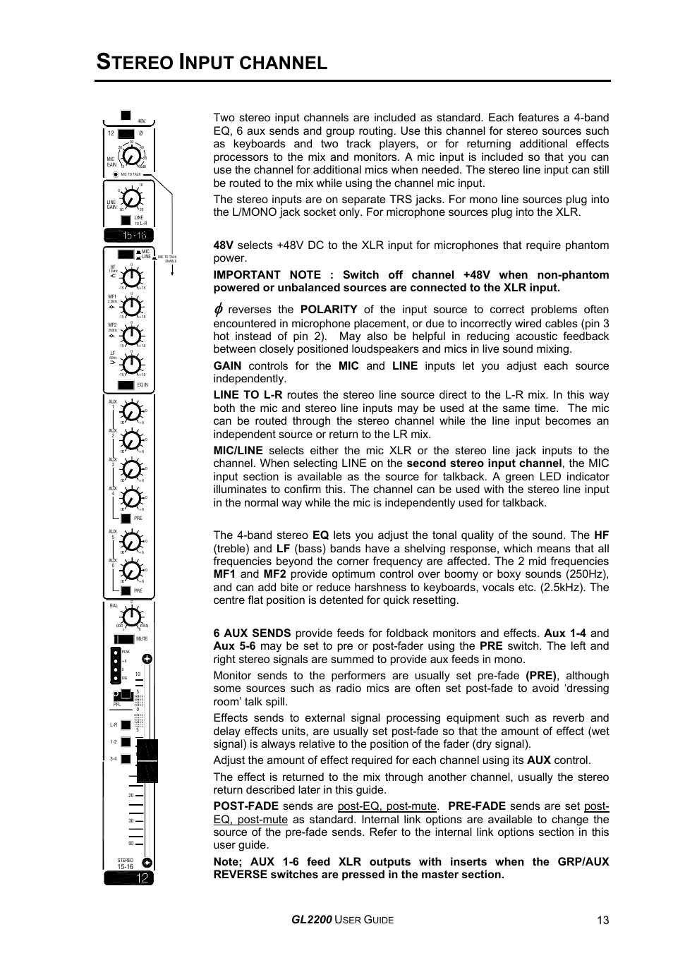 Tereo, Nput channel, Gl2200 | Uide | Allen&Heath GL2200 USER GUIDE User Manual | Page 13 / 28