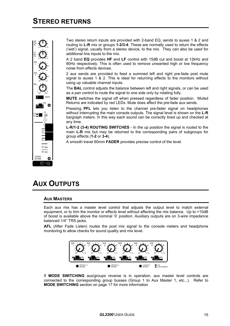 Tereo returns, Utputs, Gl2200 | Asters | Allen&Heath GL2200 USER GUIDE User Manual | Page 15 / 28