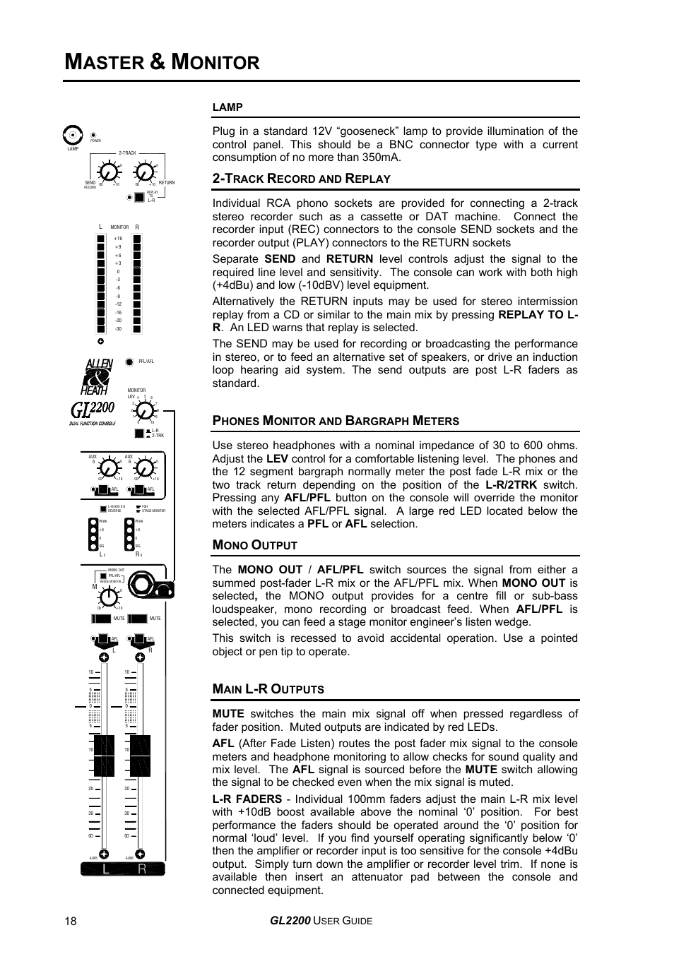 Aster, Onitor, Gl2200 | Lamp, Rack, Ecord and, Eplay, Hones, Onitor and, Argraph | Allen&Heath GL2200 USER GUIDE User Manual | Page 18 / 28