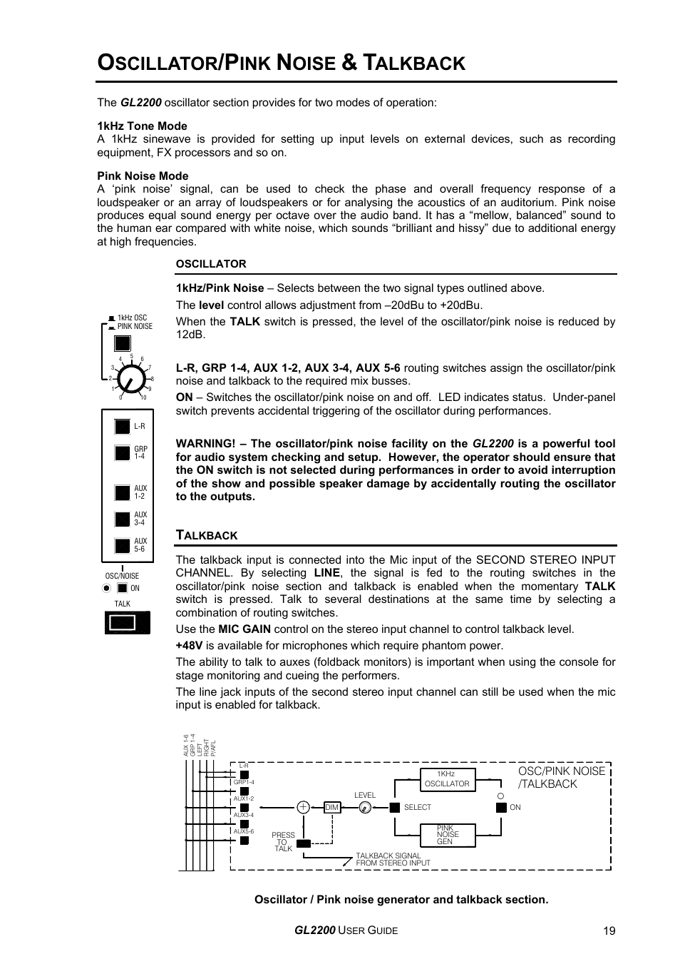 Scillator, Oise, Alkback | Allen&Heath GL2200 USER GUIDE User Manual | Page 19 / 28