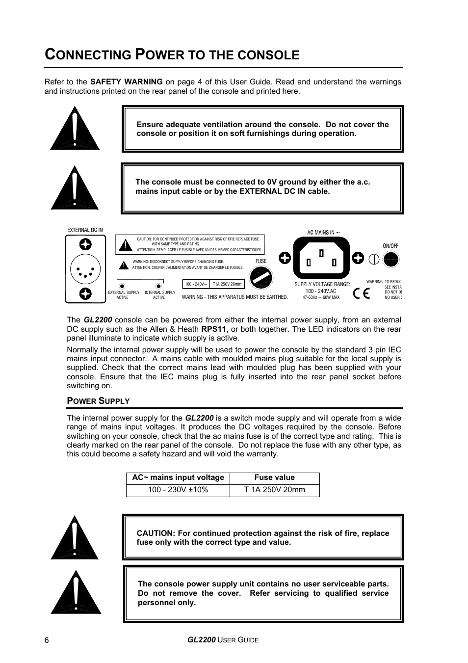 Onnecting, Ower to the console | Allen&Heath GL2200 USER GUIDE User Manual | Page 6 / 28